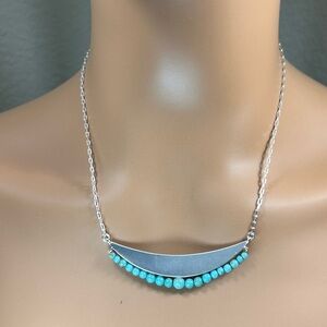 Southwestern Silver & Turquoise Crescent Pendant Necklace